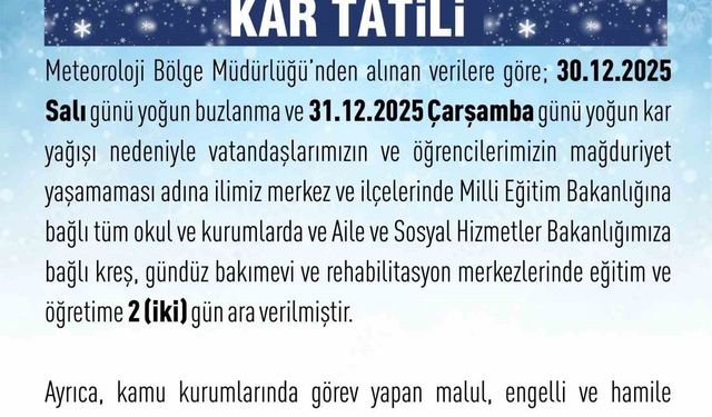 Elazığ'da eğitime 2 gün ara verildi