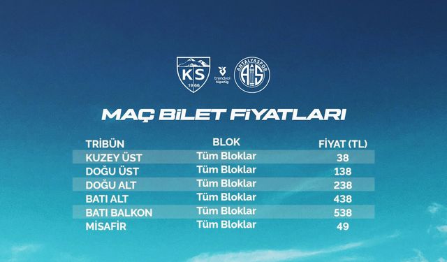Kayserispor - Antalyaspor maçının bilet fiyatları belli oldu