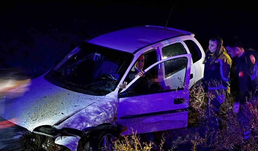 Otomobil tarlaya uçtu, ekipler yaralı için seferber oldu