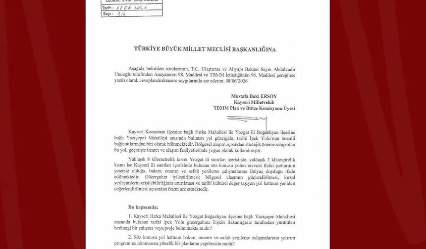 MHP'li Ersoy'dan tarihi İpek Yolu için soru önergesi