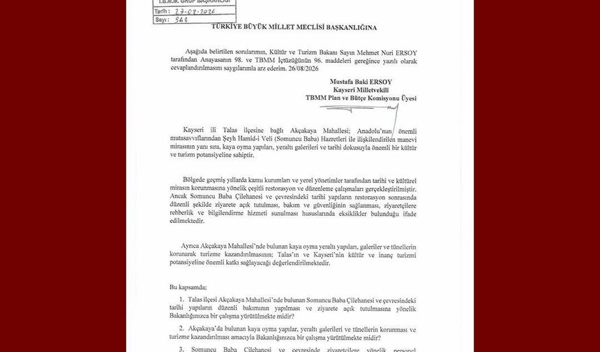 Baki Ersoy, Akçakaya'nın tarihi ve manevi mirasını TBMM gündemine taşıdı