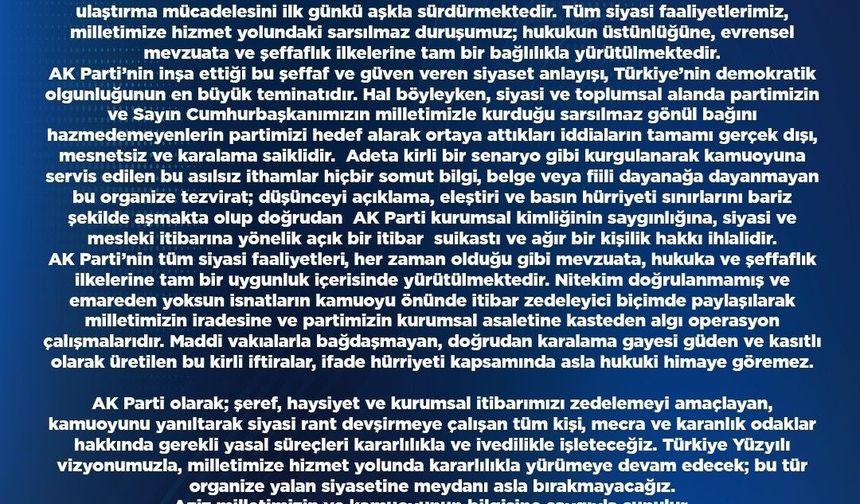 AK Parti'den sosyal medya paylaşımlarına tepki: 'Gerekli yasal süreçleri kararlılıkla ve ivedilikle işleteceğiz'