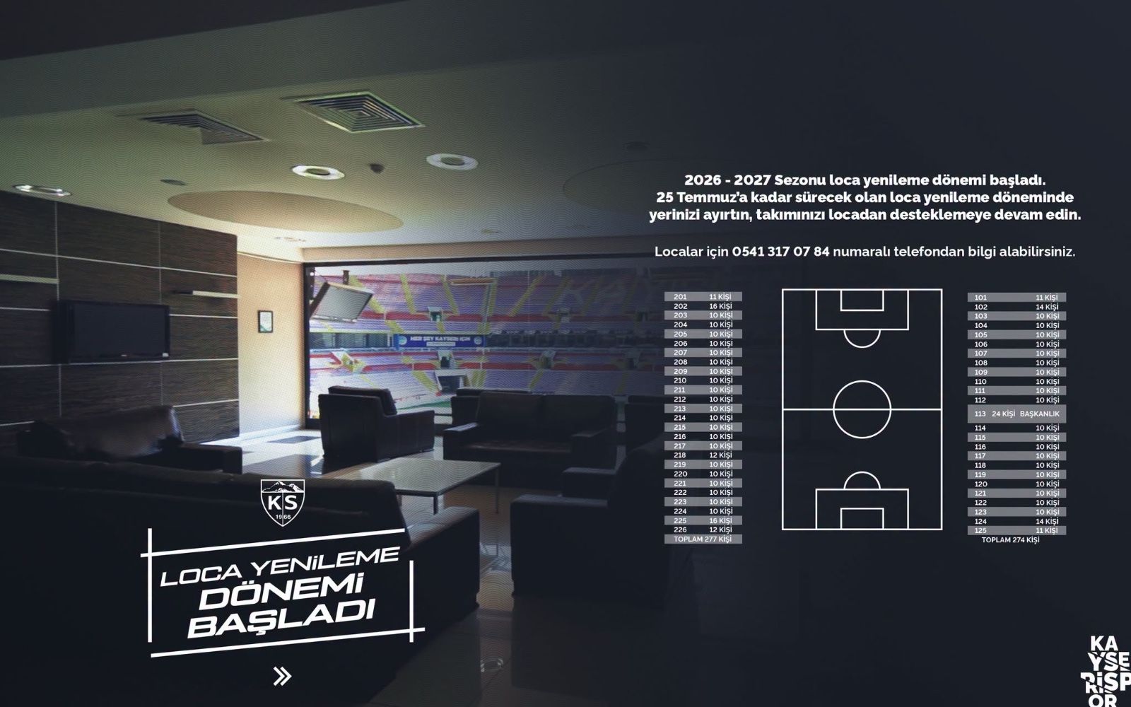 Kayserispor'da loca yenileme dönemi başladı